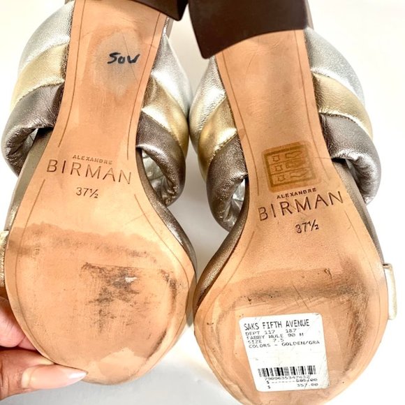 Alexandre Birman Leather Heel Sandals Gold & Silver - Picture 5 of 6